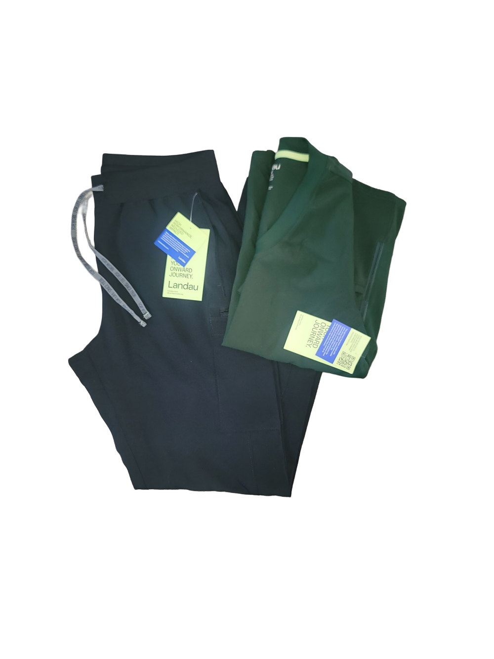 Landau Dark Green Scrub Top with Black Bottoms